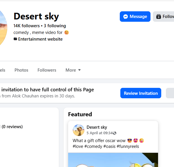 2.8m View Non-Monetized Page | 14k Follower | No Policy Issue