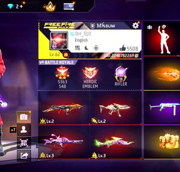 Level 62 Free Fire | Red Criminal Bundle | 4 Evo Guns | 240rs Redeem Code